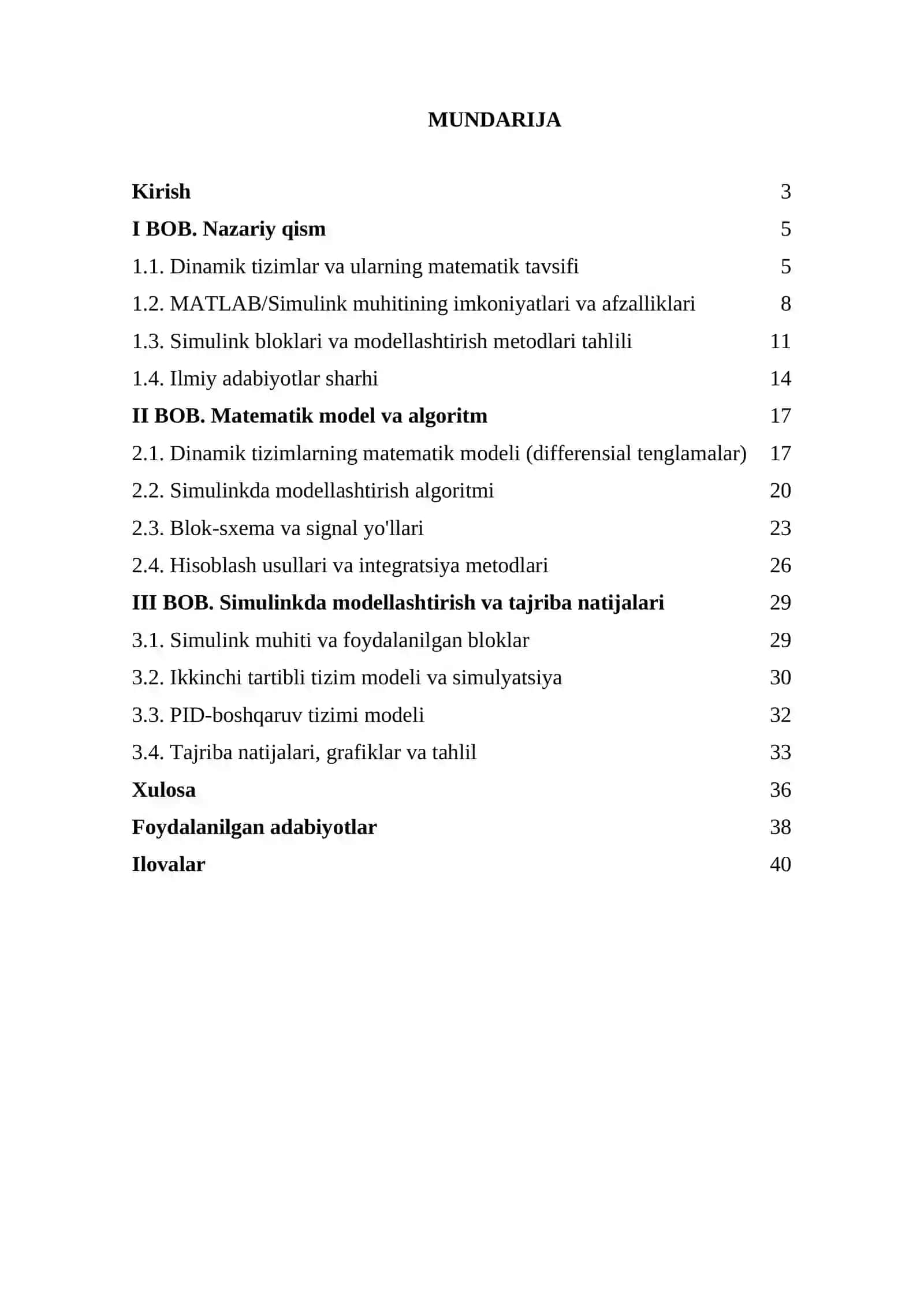 Dinamik tizimlarni modellashtirishda Simulink paketidan foydalanish 2
