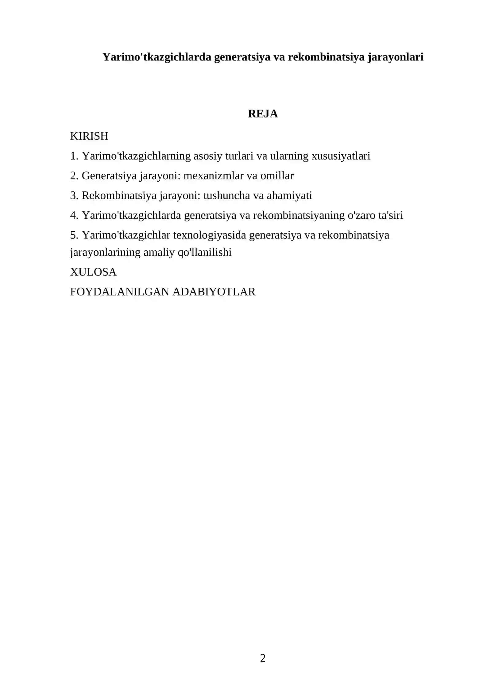 Yarimo'tkazgichlarda generatsiya va rekombinatsiya jarayonlari 2