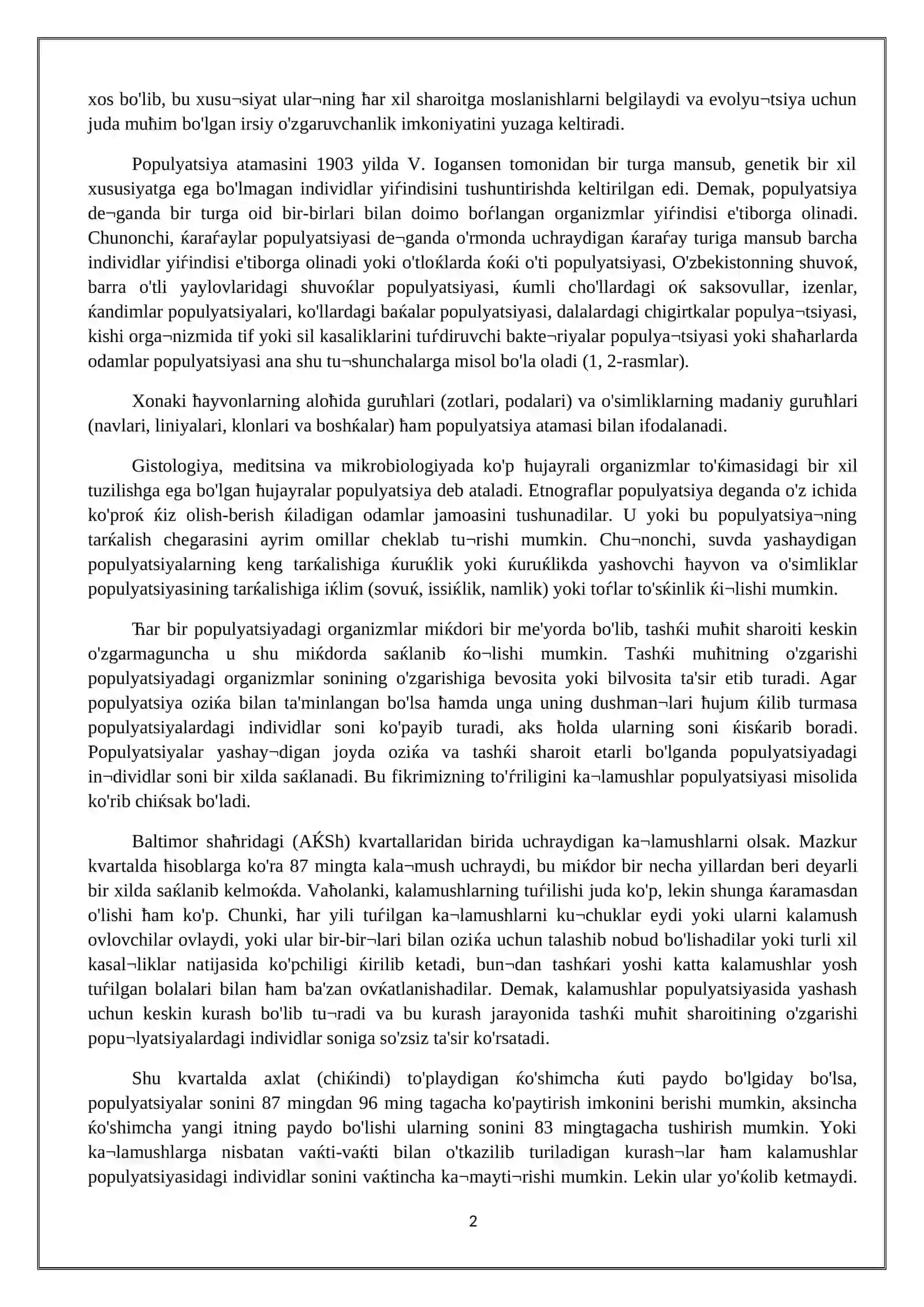 Populyatsiya to'g'risida ta'limot 2