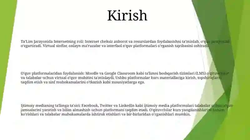 Ta'lim Jarayonini Tashkil Etishda Internet Xizmatlaridan Foydalanish 2
