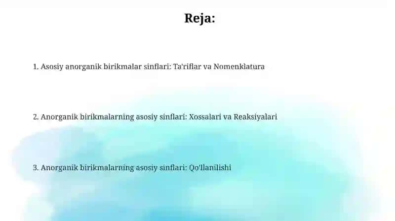 Noorganik birikmalar ning asosiy sinflari 2