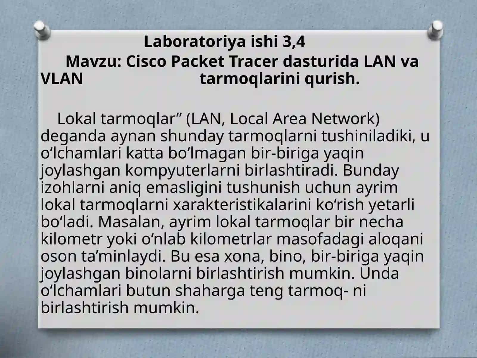 Cisco Packet Tracerdasturida LAN va VLAN tarmoqlarini qurish 2