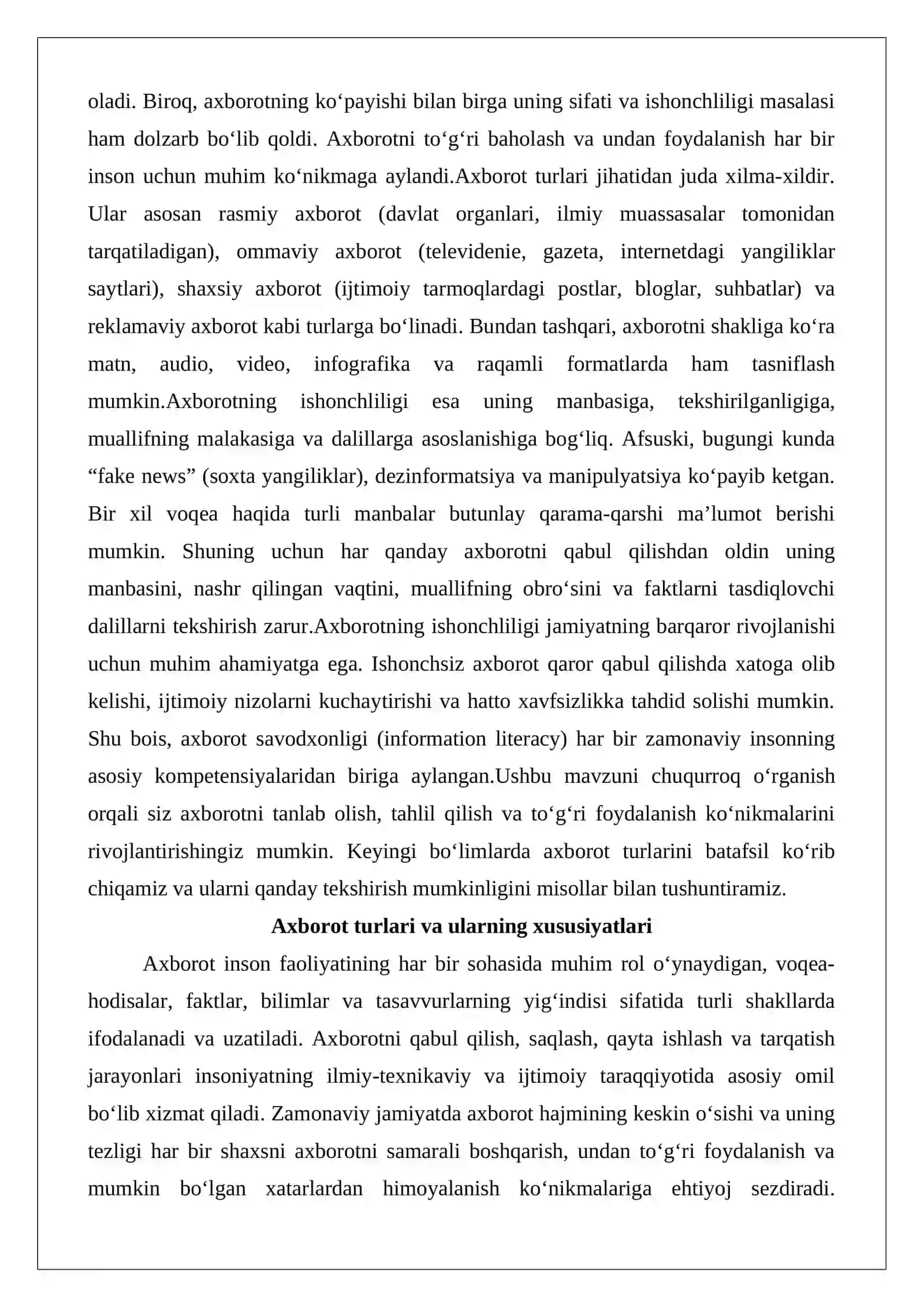 Axborot turlari va ishonchliligi 2