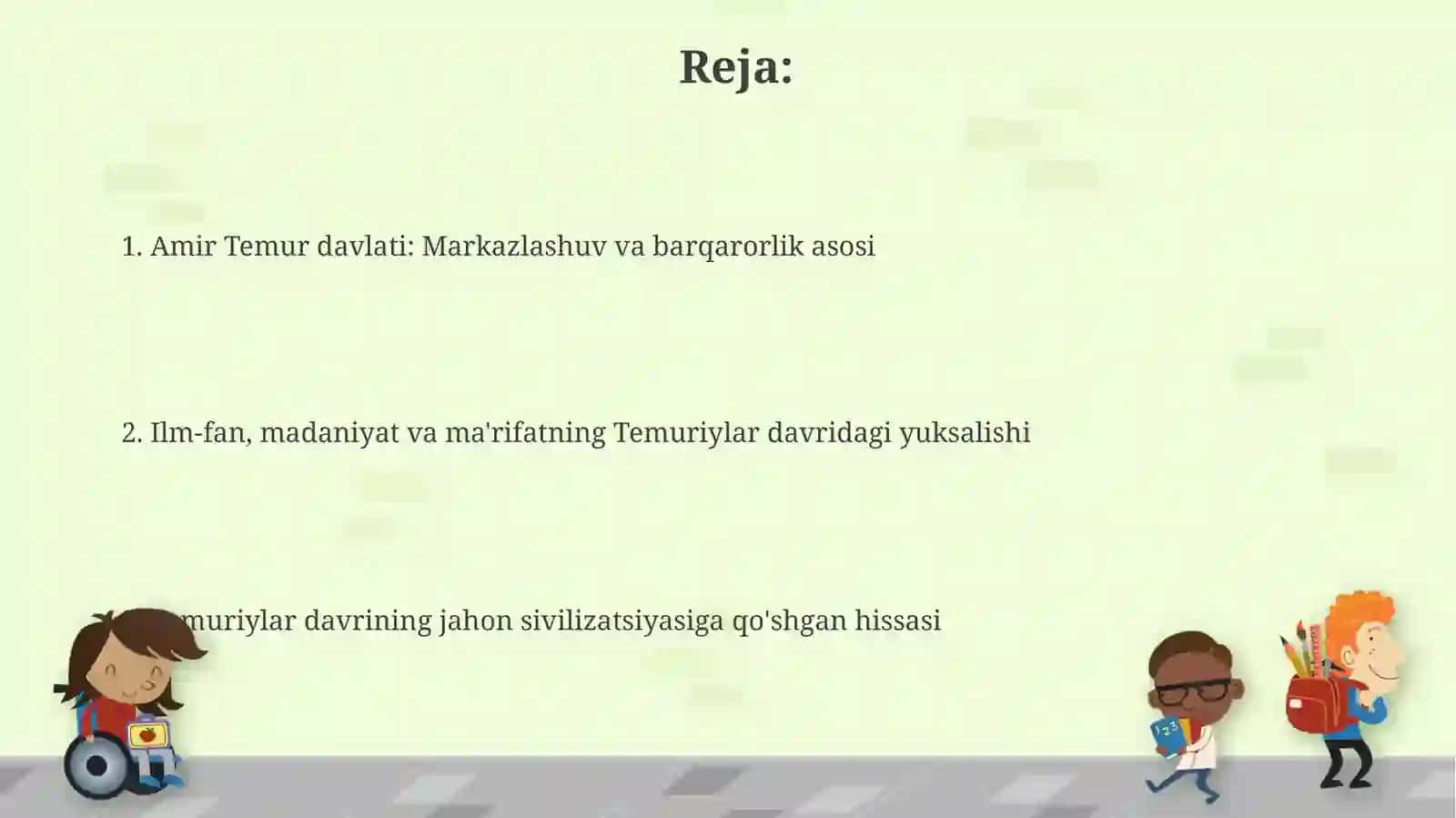 Amir Temur tomonidan markazlahgan davlat barpo etilishi unda fan, madaniyat va ma'rifat 2