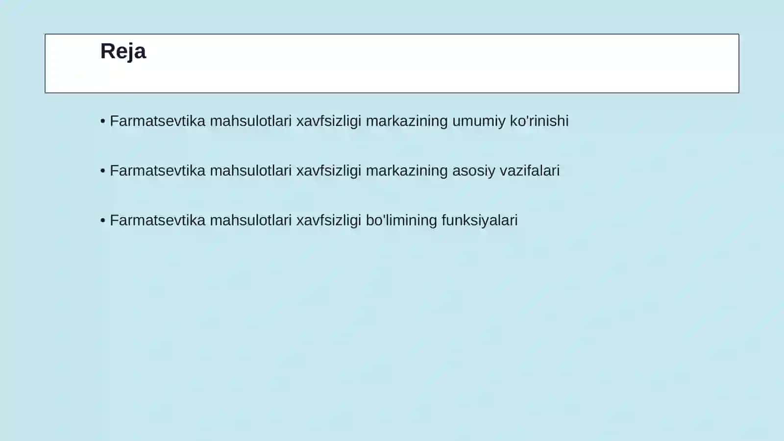 Farmatsevtika mahsulotlari xavfsizligi markazi Davlat muassasasining bo'limlari tahlili 2