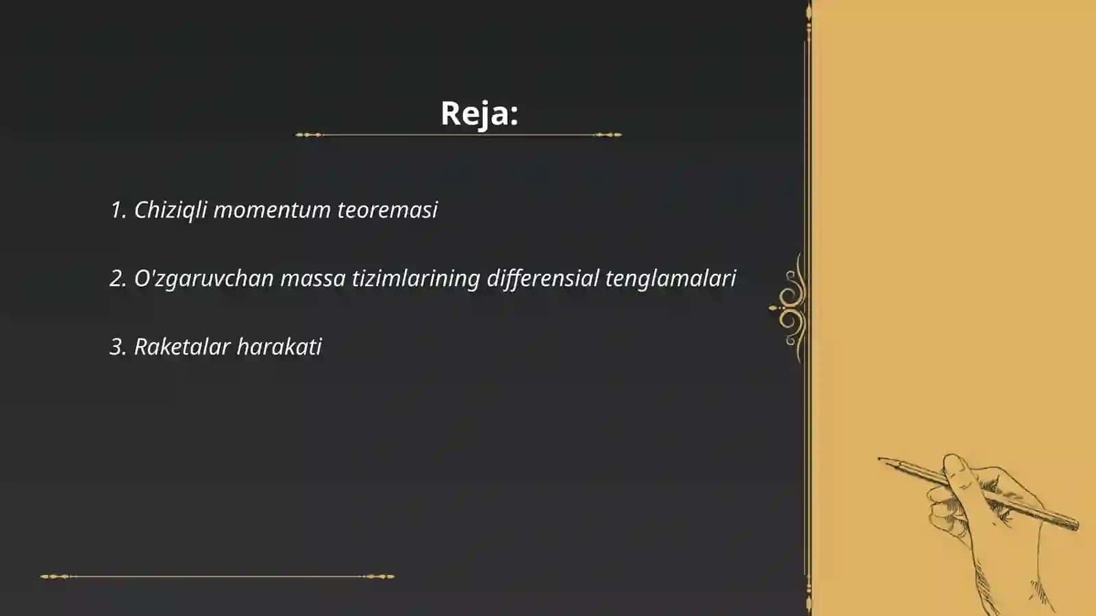 Oʼzgaruvchan massali jisimning harakadi 2
