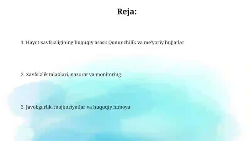 Hayot faoliyati xafsizligining xuquqiy asoslari 2