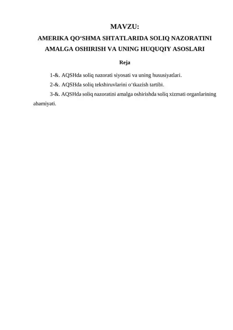 AMERIKA QO‘SHMA SHTATLARIDA SOLIQ NAZORATINI AMALGA OSHIRISH VA UNING HUQUQIY ASOSLARI 2