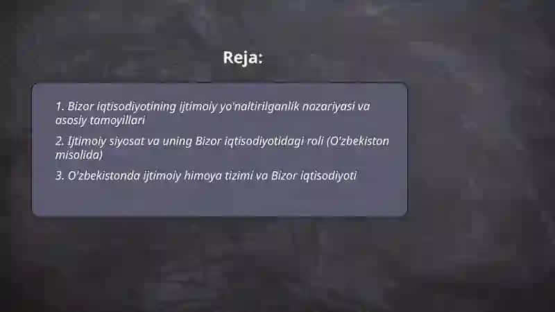 Bizor iqtisodiyotining ijtimoiy yo'naltirilganligi va uning O'zbekistondagi xuxusiyatlari 2