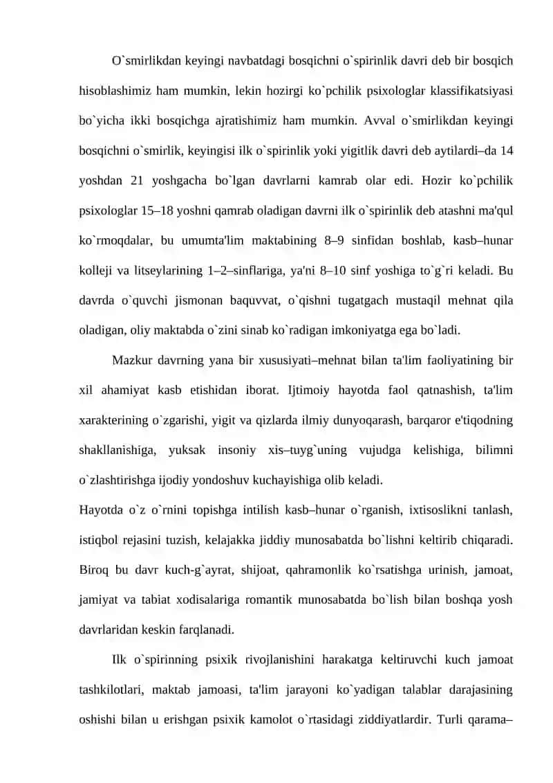 Ilk o`spirinlik davrida o`quv-kasbiy faoliyatning yetakchi faoliyatga aylanishi va kasb tanlash muammosi 2