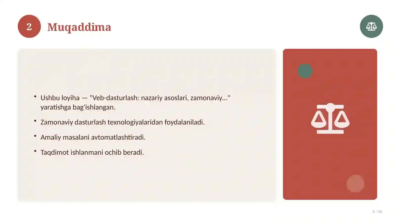 Veb-dasturlash: nazariy asoslari, zamonaviy yondashuvda (Referat) 2