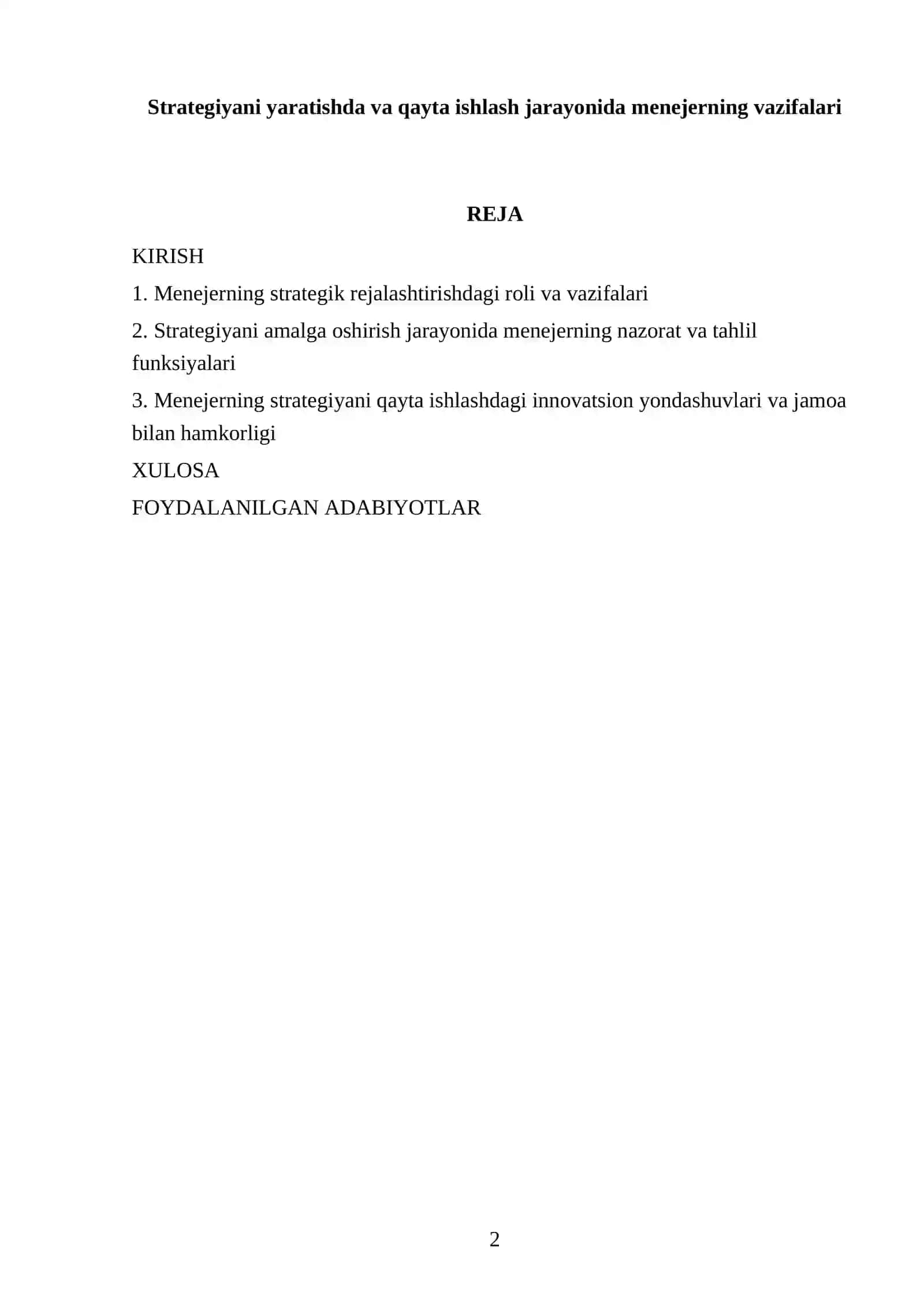 Strategiyani yaratishda va qayta ishlash jarayonida menejerning vazifalari 2