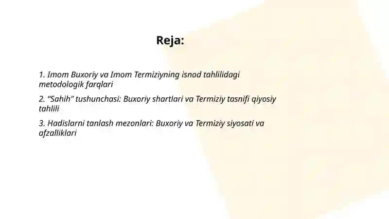 Imom Buxoriy va Imom Termiziyning hadis ilmiga qoʻshgan hissaslarini qiyosiy tahlili 2