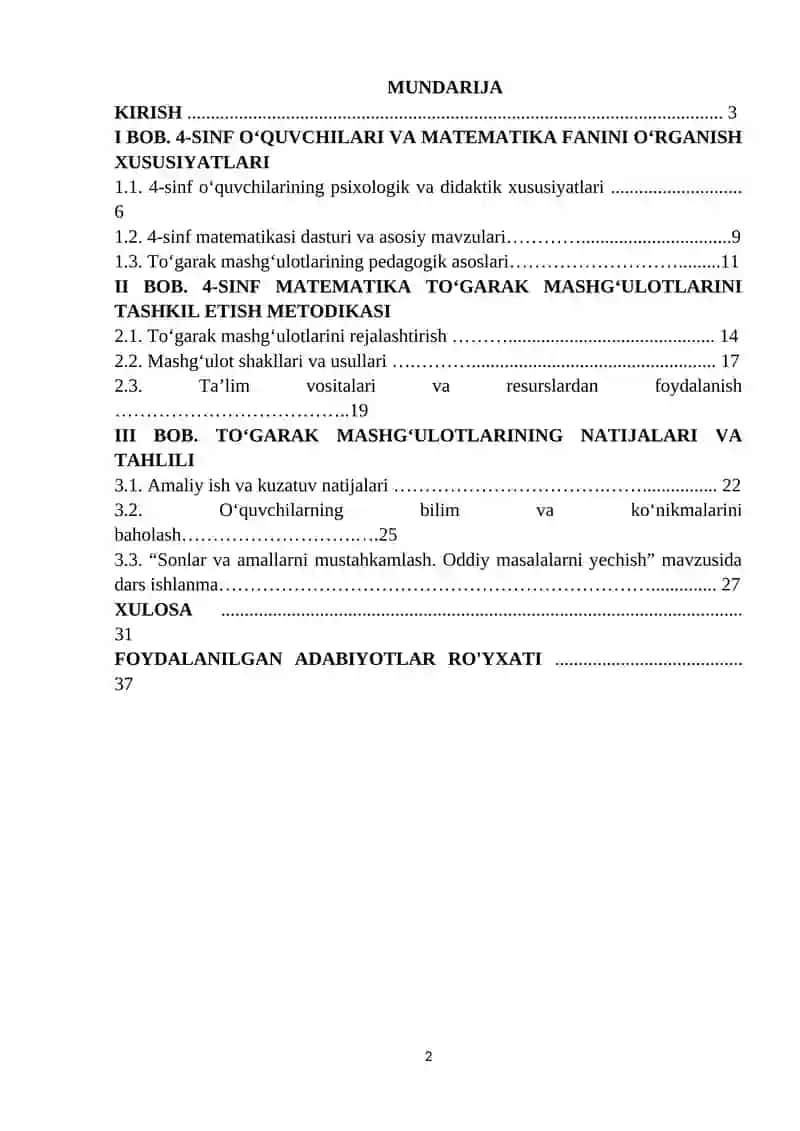 4-sinfda matematika fanidan to‘garak mashg‘ulotlarini tashkil etish metodikasi 2