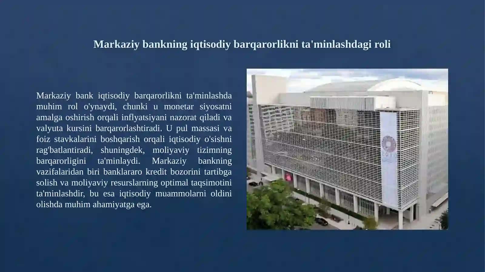 Markaziy bankning maqsadi va vazifalari, missiyasi, suvod taxlili 2