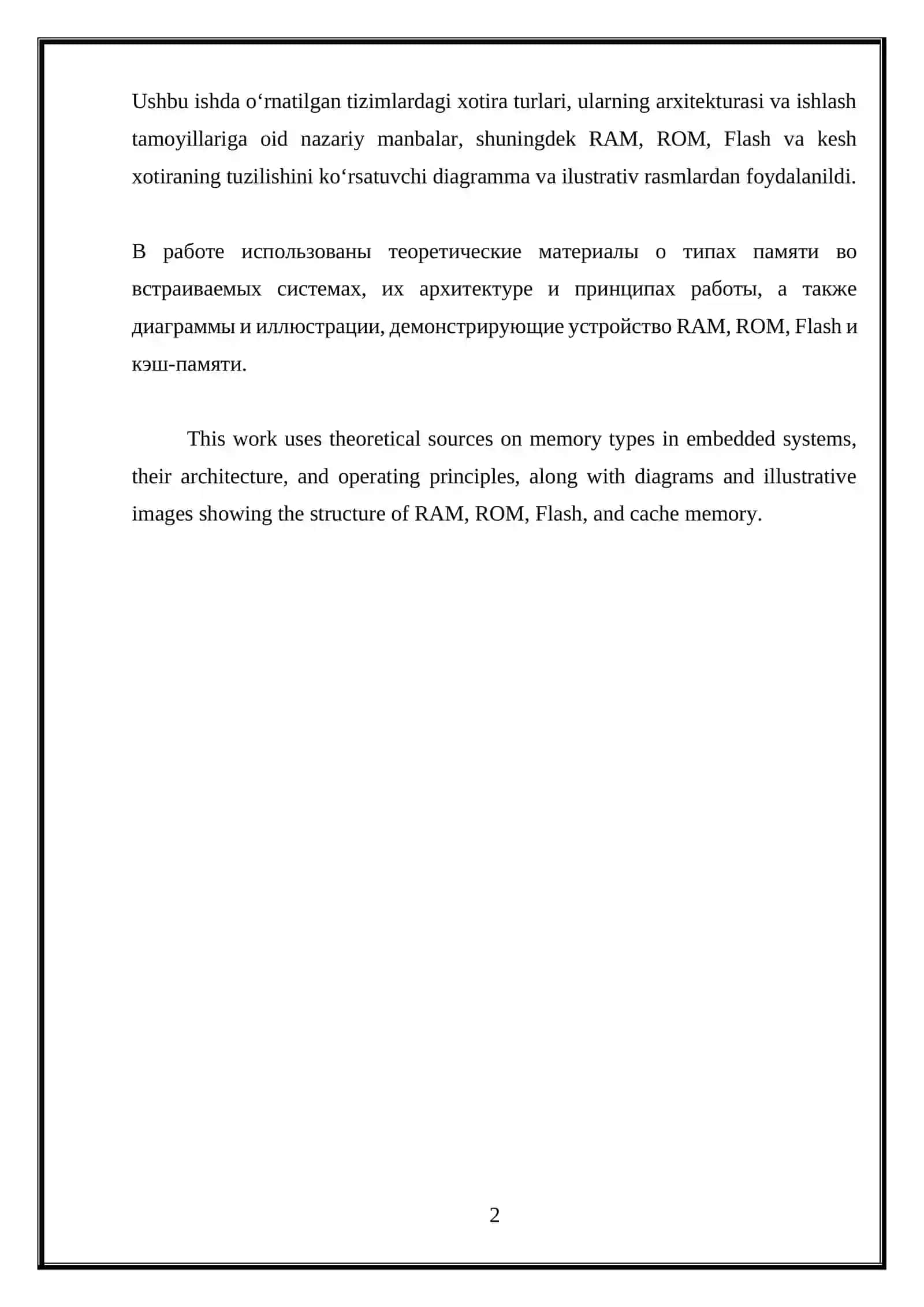 O‘RNATILGAN TIZIMLARDA XOTIRANI TASHKIL ETISH USULLARI 2