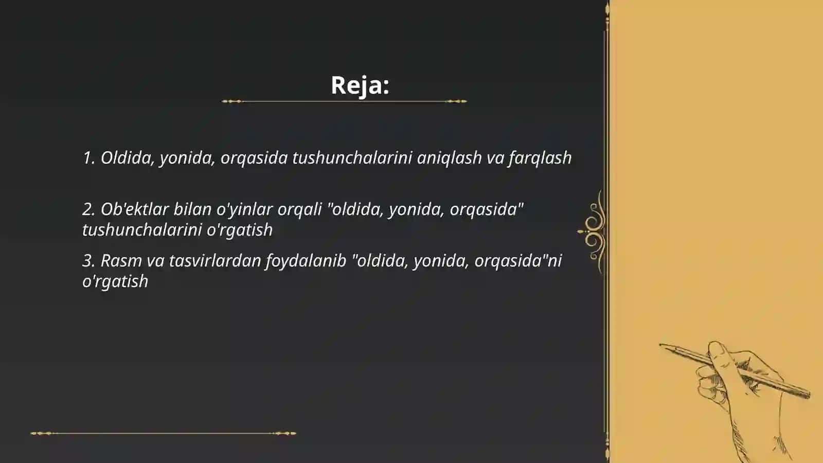 Fazoviy tasavvurlarni shakllantirish ( oldida, yonida, orqasida) 2