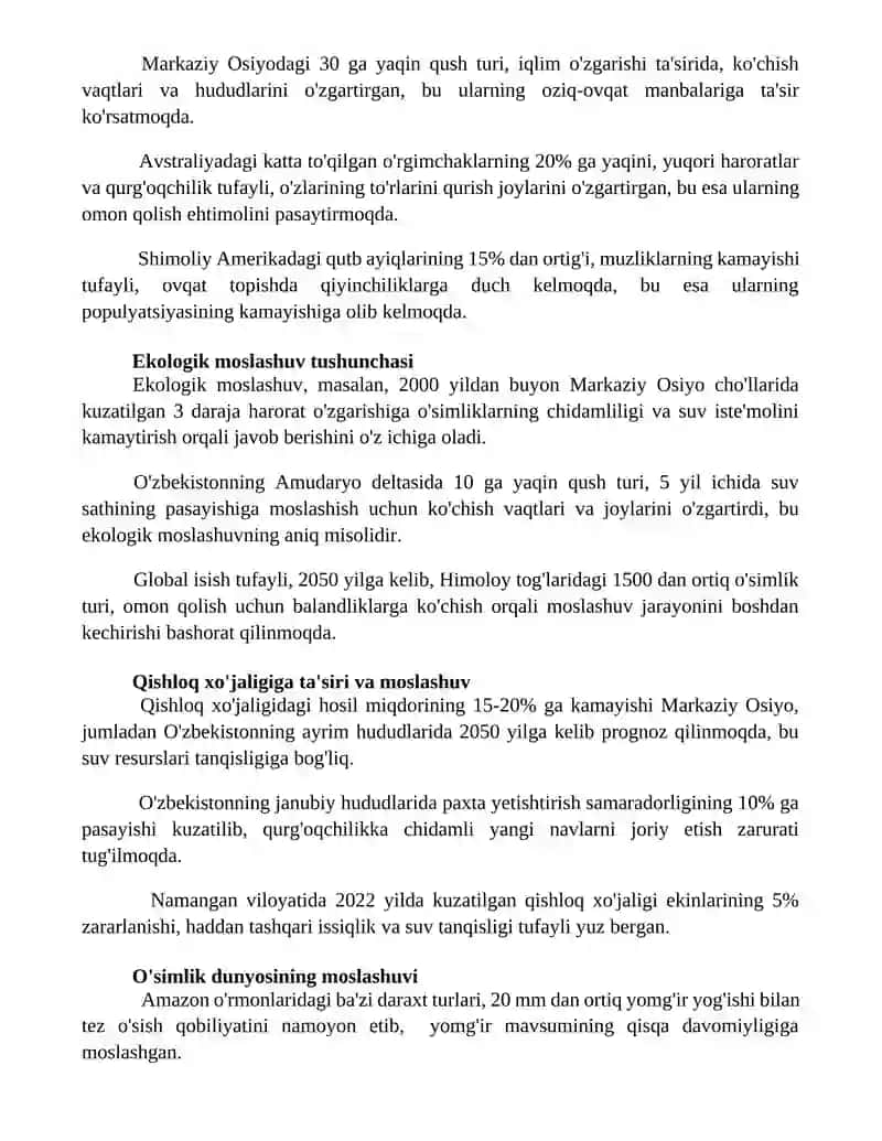 Iqlim ózgarishi va ekologik moslashuv 2