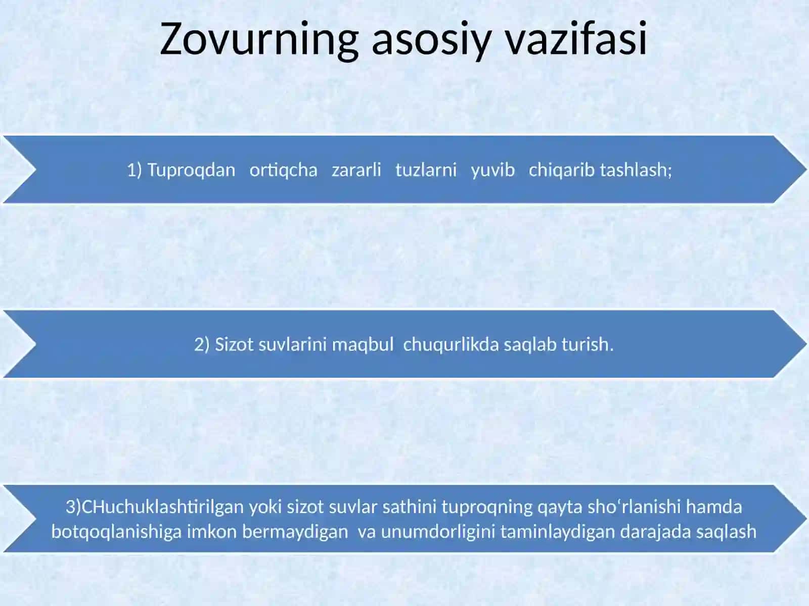 Sho’ryuvishda Agromeliorativ tadbirlar. Zovurlarni roli va ahamiyati 2