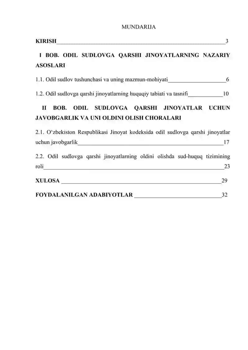"ODIL SUDLOVGA QARSHI JINOYATLAR" KURS ISHI 2