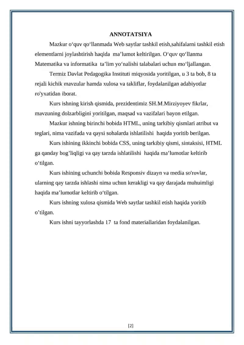 Web saytlar tashkil etish 2