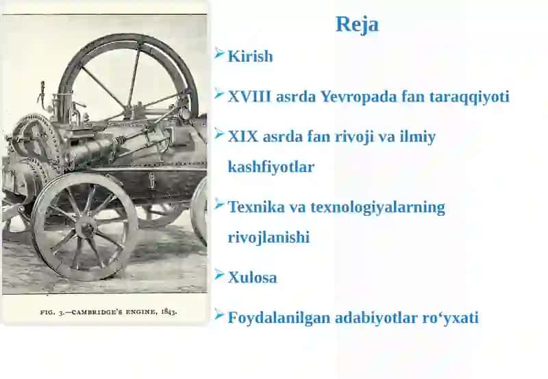 XVIII-XIX asrlarda Yevropa da fan va texnika ning rivojlanishi 2