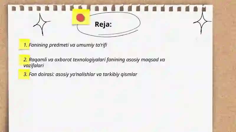 Raqamli va axborot texnologiyalari fanining predmeti va vazifalari 2
