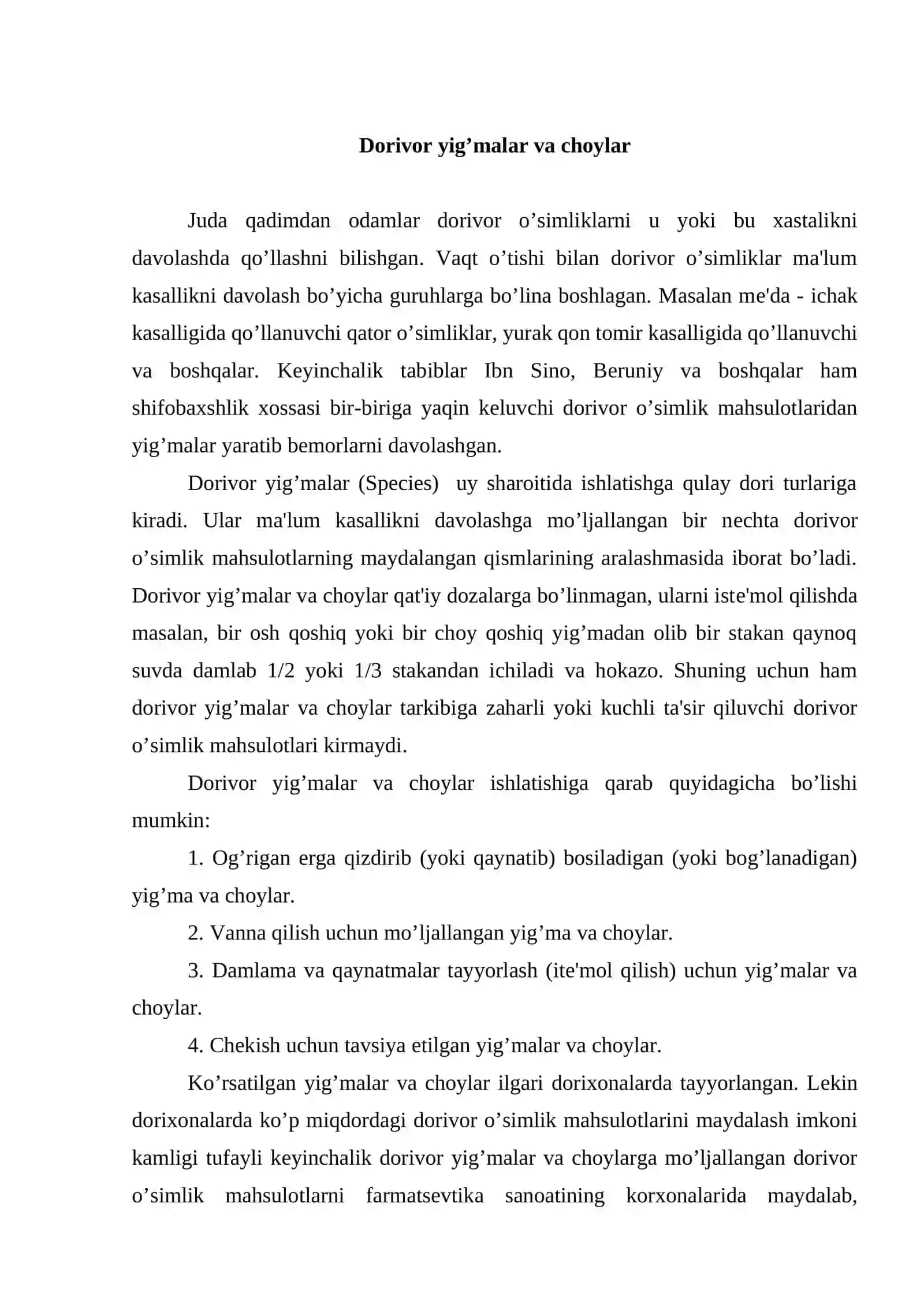 Dorivor yig’malar va choylar 2