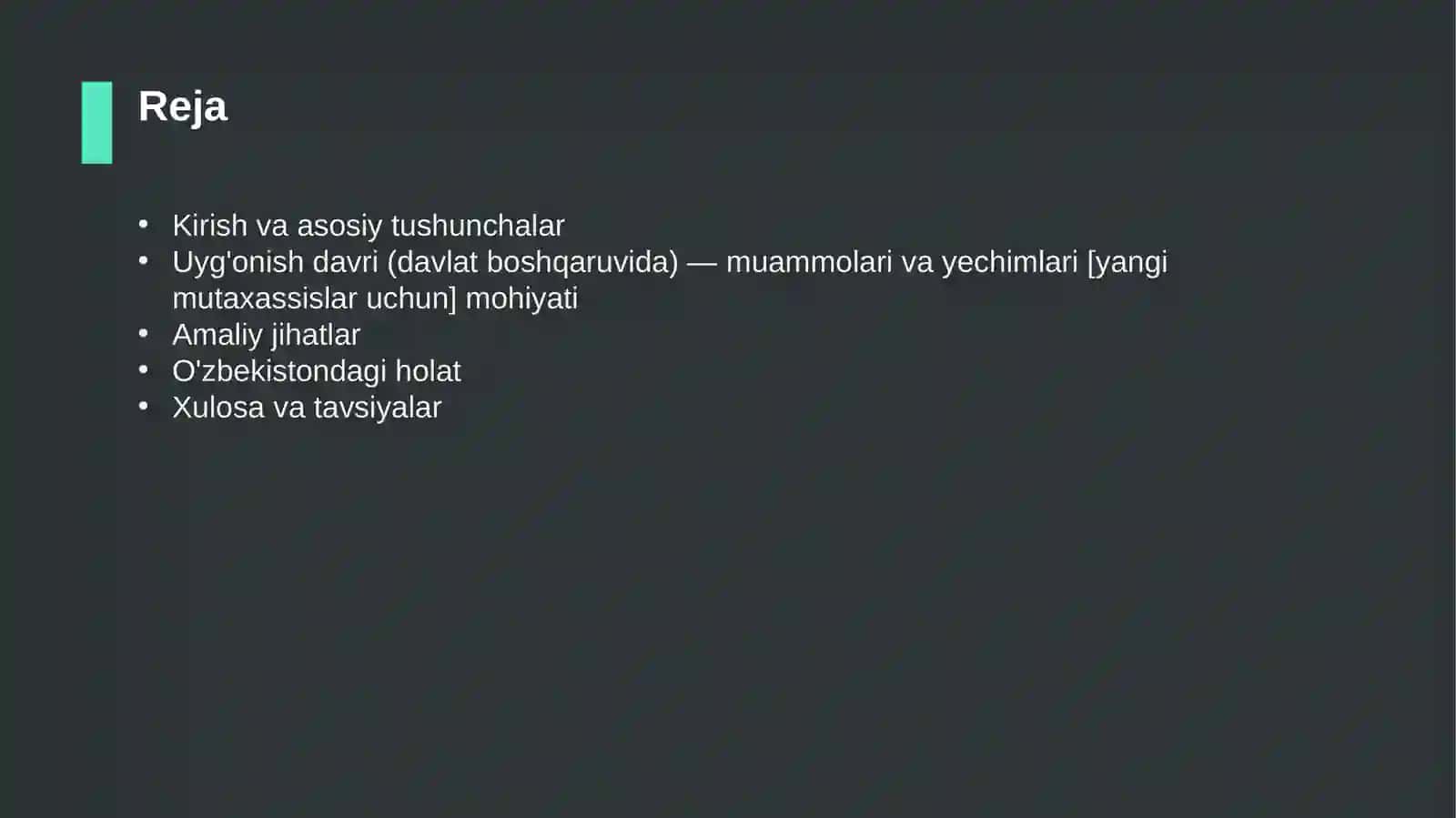 Uyg'onish davri (davlat boshqaruvida) — muammolari va yechimlari [yangi mutaxassislar uchun] 2