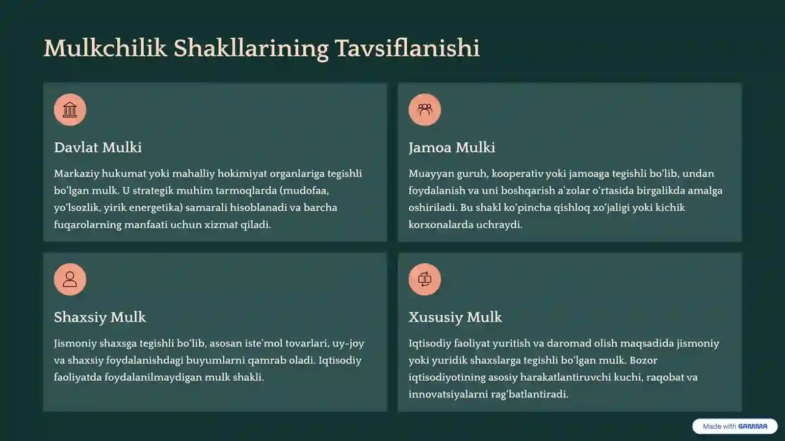 Mulkchilikning Turli Shakllari va Ularning Iqtisodiy Mazmuni 2