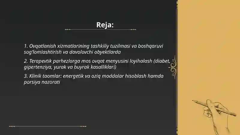 Ovqatlanish xizmatlarini tashkil etish 2
