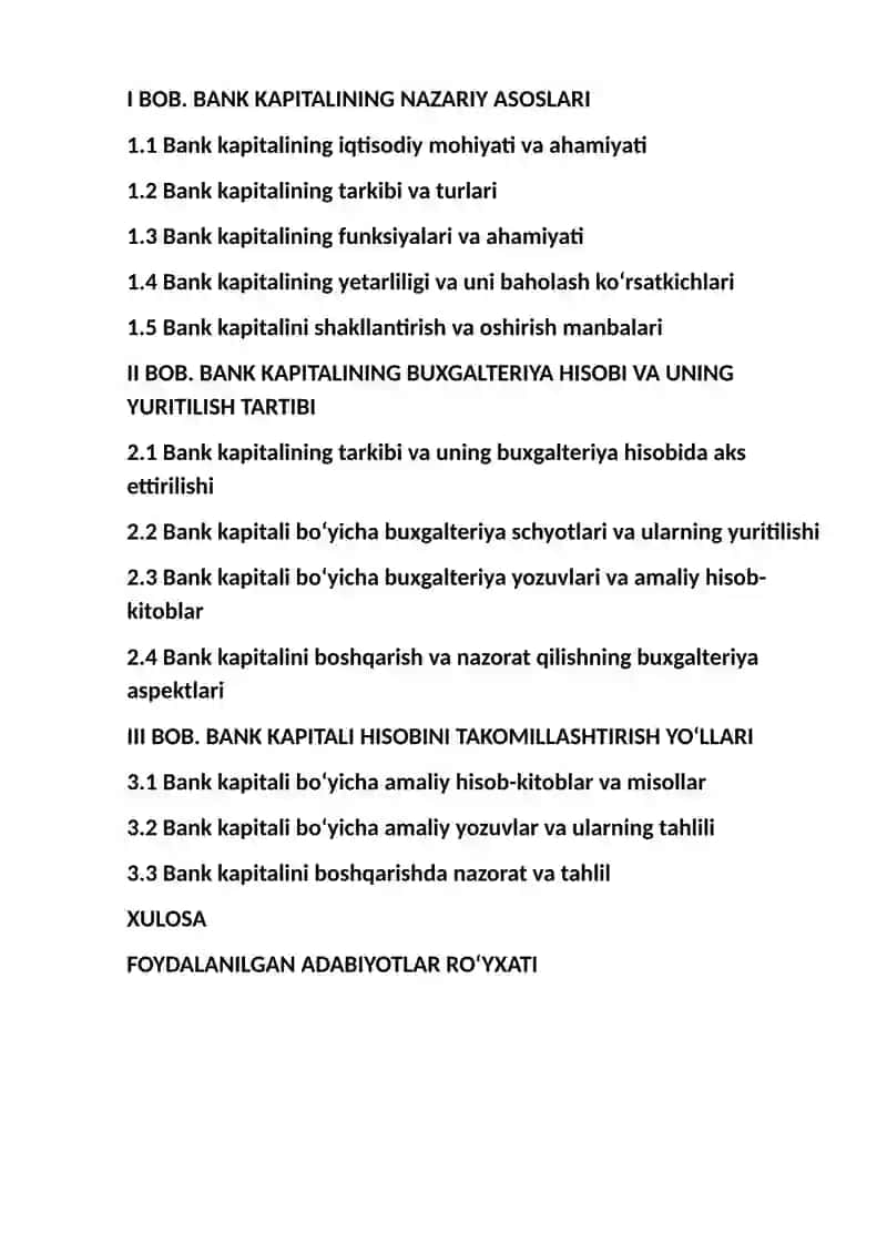 Banklarning kapitali va uning buxgalteriya hisobini yuritilishi 2