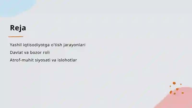 Yashil iqtisodiyotga o’tish davlat va bozor 2