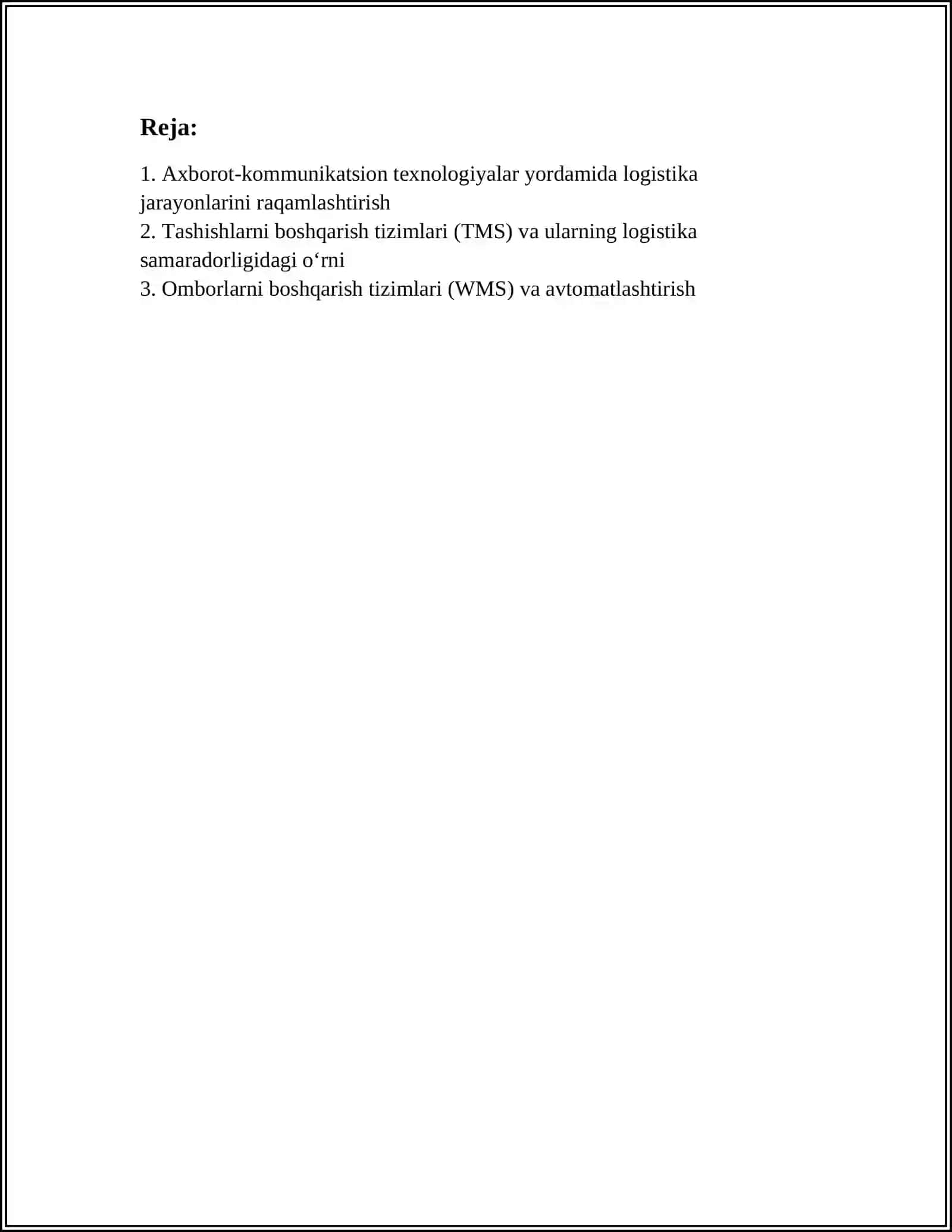 LOGISTIK BOSHQARUVDA AXBOROT KOMMUNIKATSION TEXNOLOGIYALARNING O‘RNI 2