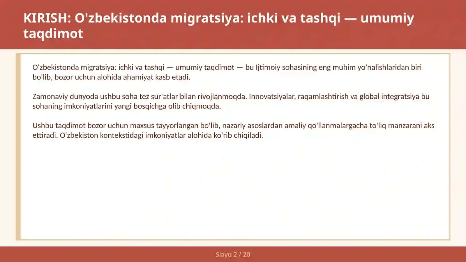 O'zbekistonda migratsiya: ichki va tashqi — umumiy taqdimot 2