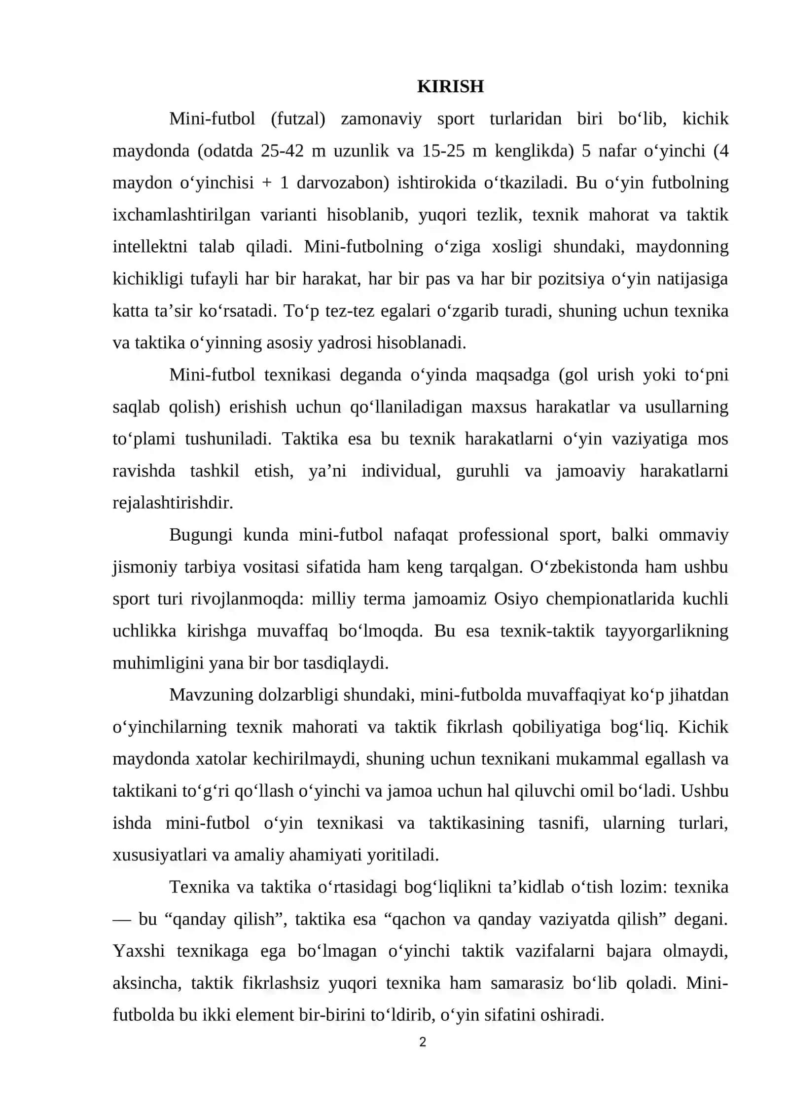 Mini futbol o'yin texnikasi va taktikasining tasnifi 2