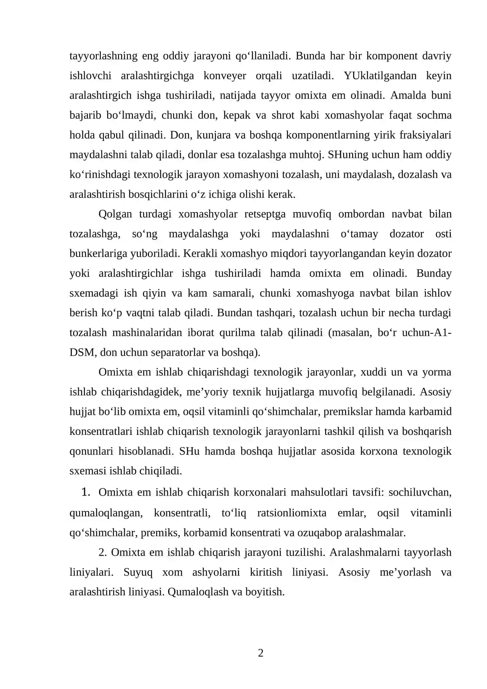 Omixta em ishlab chikarish texnologik jarayonlari 2