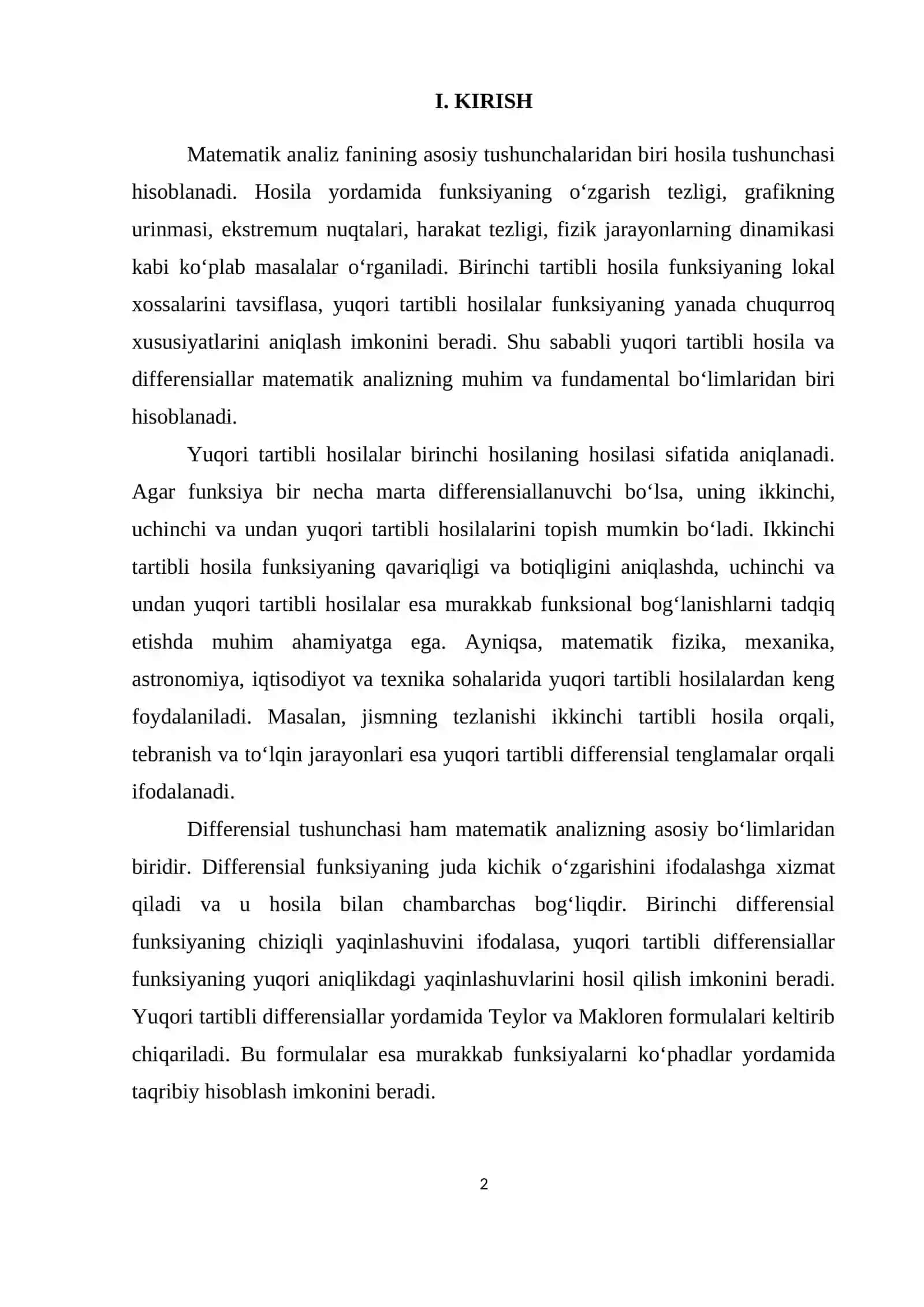 Yuqori tartibli hosila va differensiallar 2