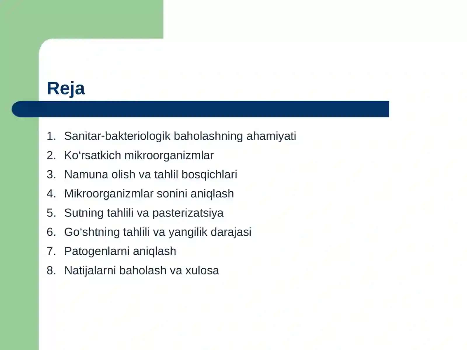 Oziq ovqat mahsulotlariga (sut va go'sht) sanitar bakteriologik baho berish va tahlil qilish 2