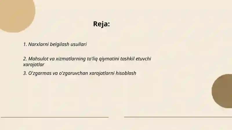 Narxlar, qo'shimcha xarajatlar, foyda va soliq hisob-kitoblari 2