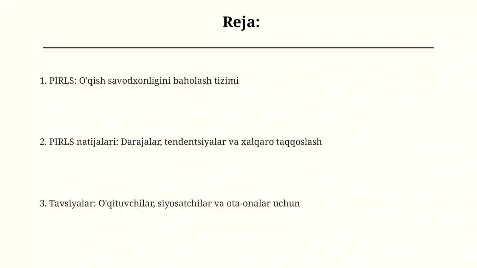 PIRLS tadqiqotida oʻqish savodxonligining darajalari 2