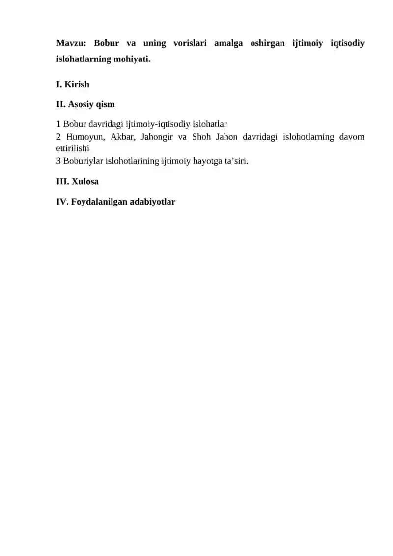 Bobur va uning vorislari amalga oshirgan ijtimoiy iqtisodiy islohatlarning mohiyati 2