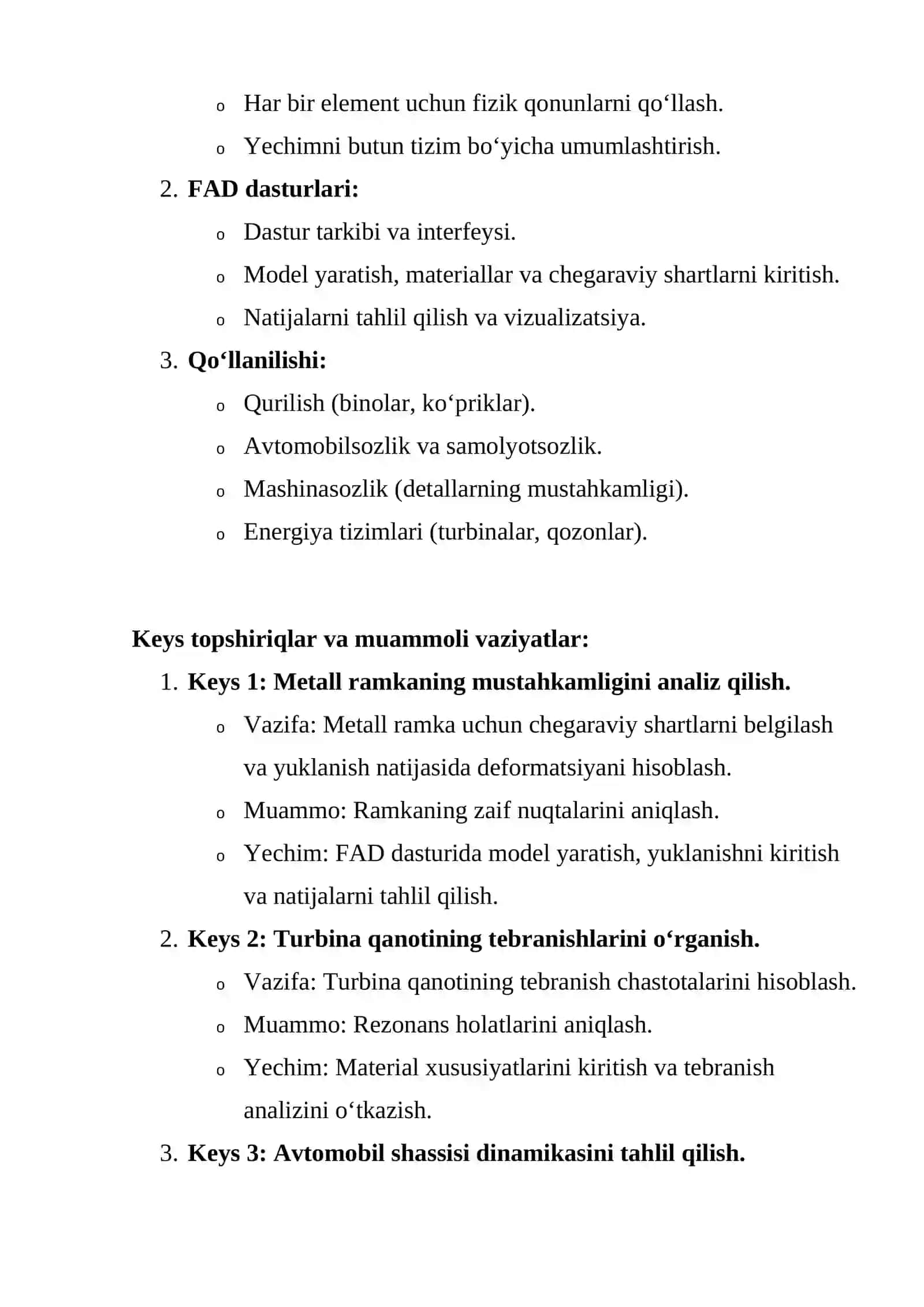 FAD (Finite Element Analysis) dasturga kirish 2
