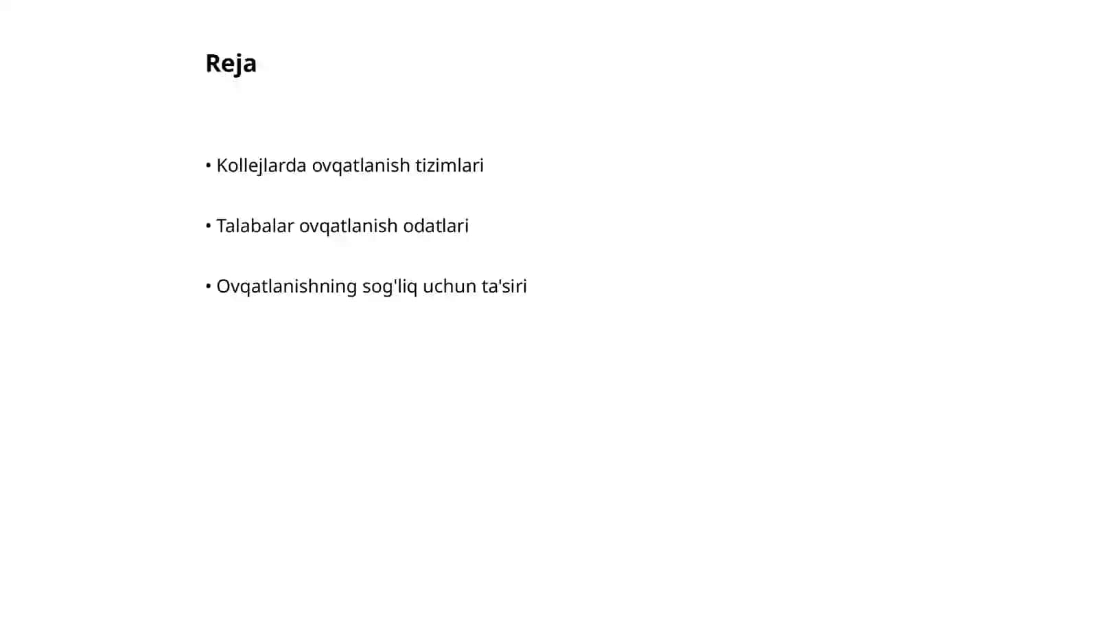 Kollejlarda ovqatlanishni tahlil qilish 2