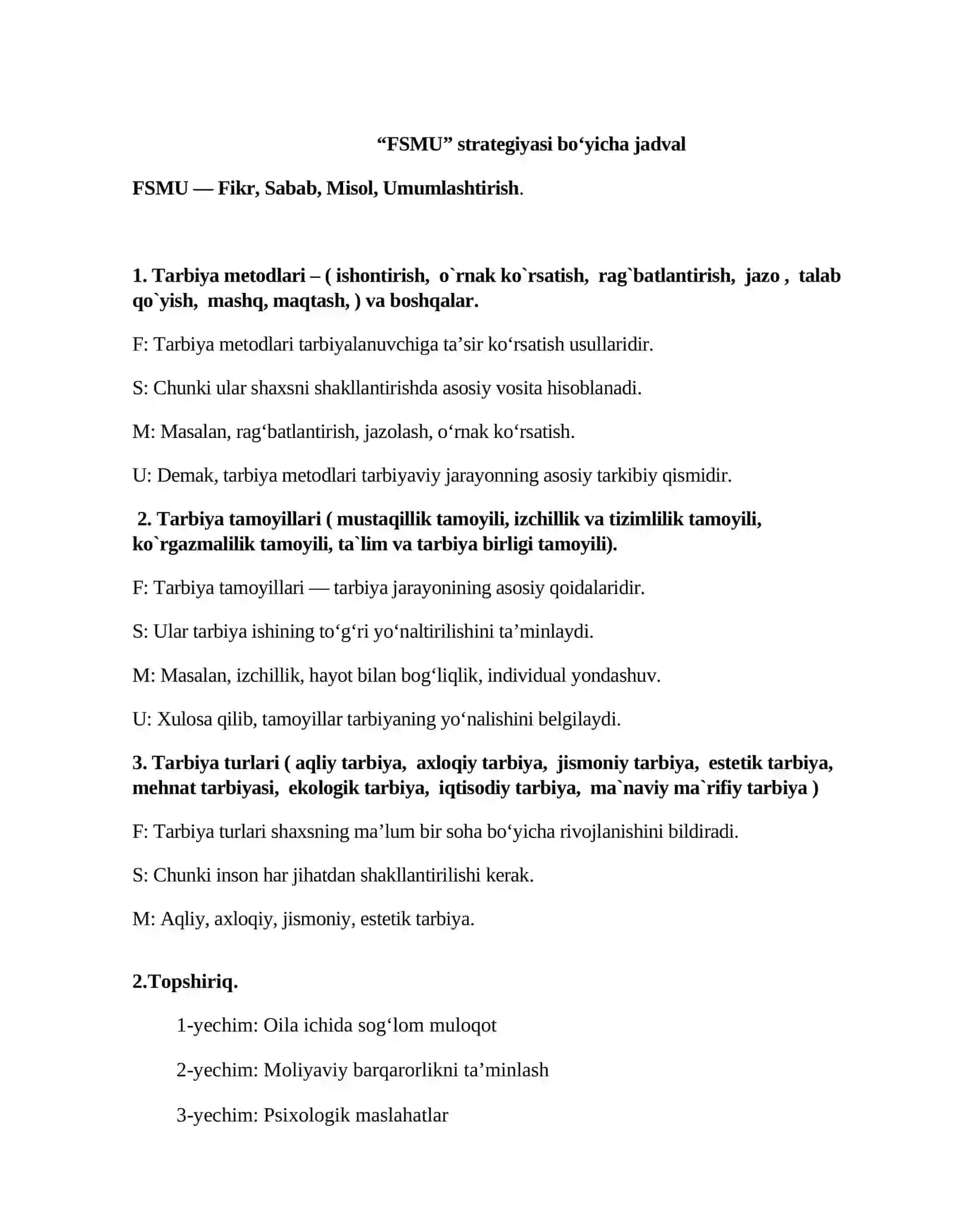FSMU strategiyasi asosida Tarbiya metodlari, tamoyillari va turlari 2