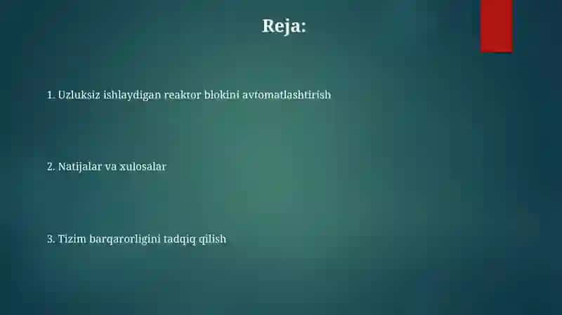 Reaktor blokini avtomatlashtirish va tizim turĝunligini tadqiq etish 2