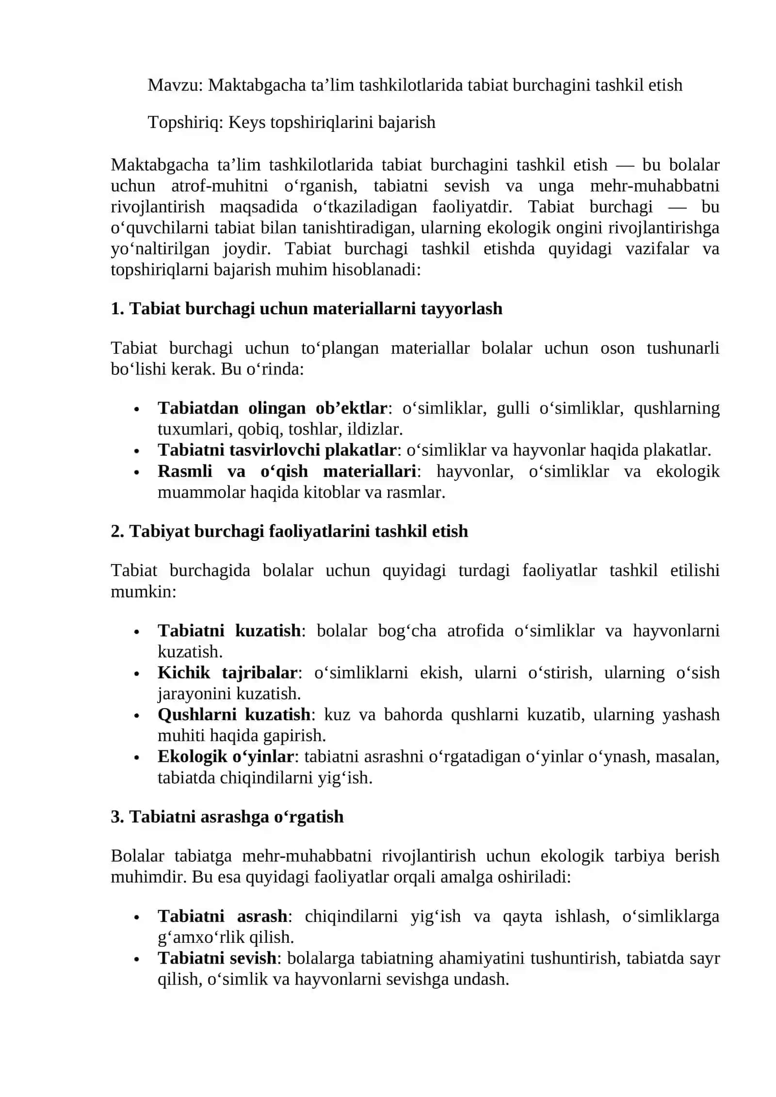 Tabiat burchagini tashkil etish 2
