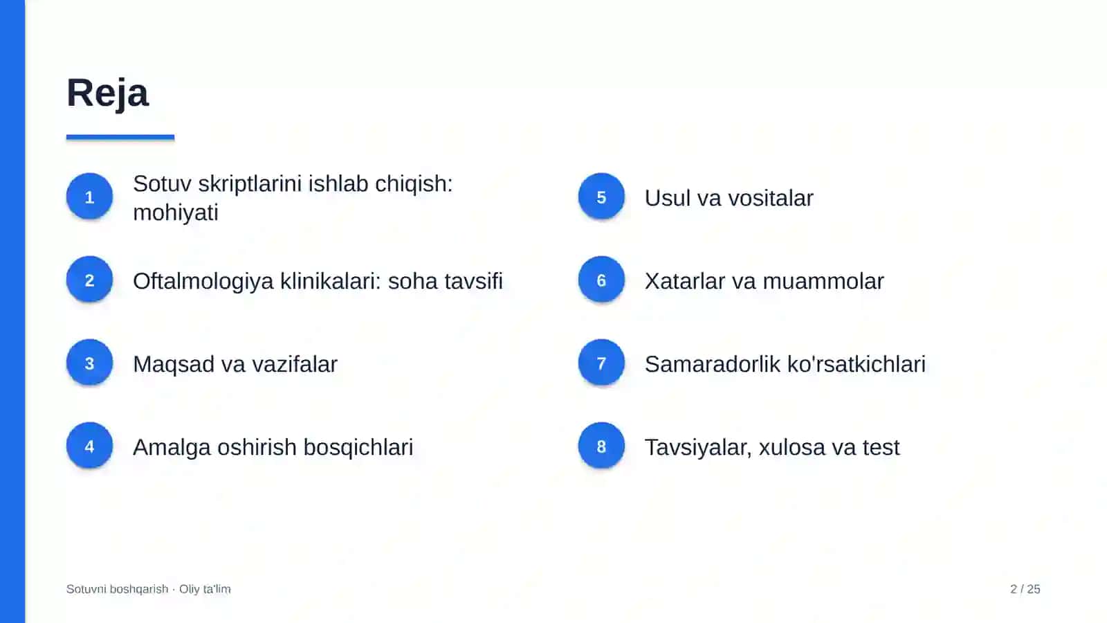 Oftalmologiya klinikalarida sotuv skriptlarini ishlab chiqish 2