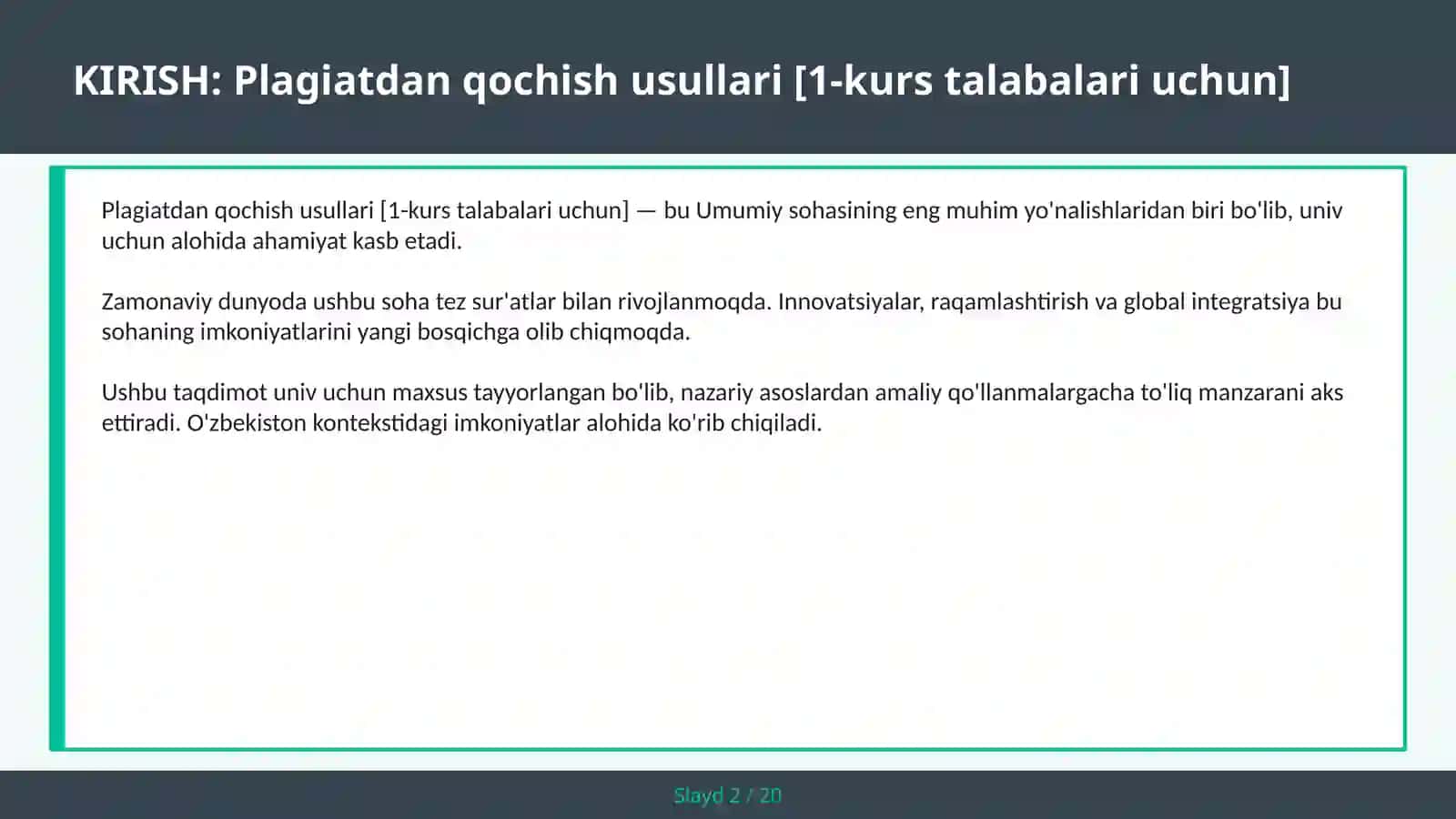 Plagiatdan qochish usullari [1-kurs talabalari uchun] 2