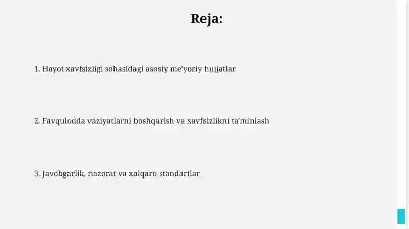 Hayot faoliyati xavfsizligi fanidan huquqiy va normativ hujjatlar 2